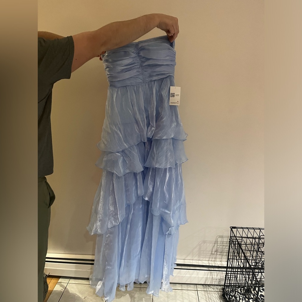 Long blue ruffle dress!!